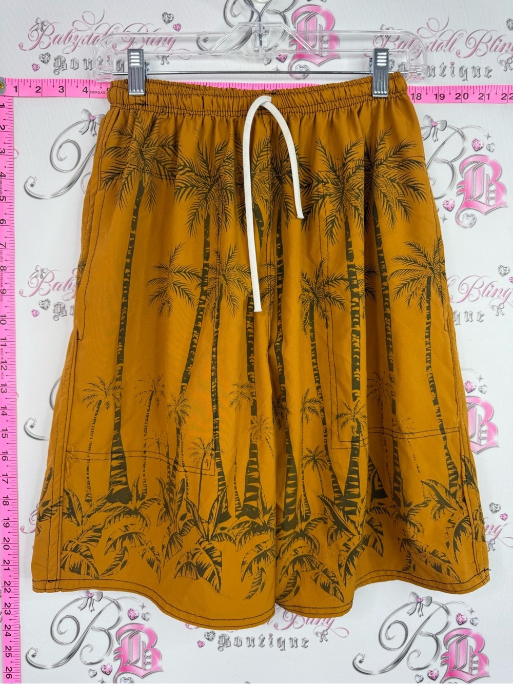 Shorts vintage tiki Men's Athletic Drawstring Shorts in Mustard with Palm Print